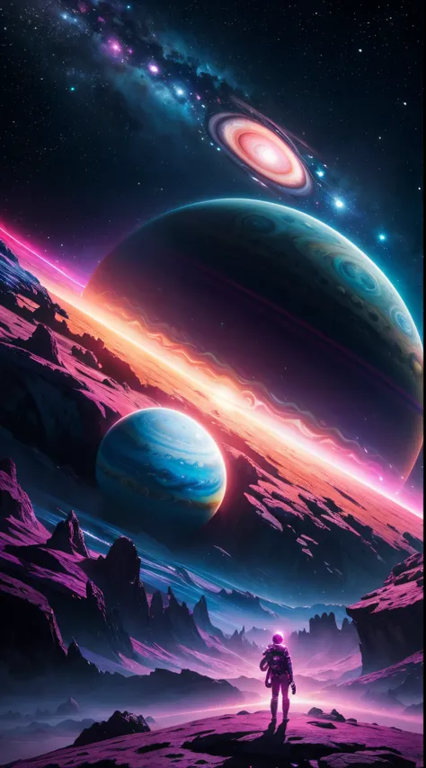 cosmic, space, amazing, a alien planet, breath taking, dream like, colorful, gorgeous,[abstract::6], energetic, contrast, jupiter, mysterious, colorful pllanet, cinematic,crazy, [:, sot,pink:8], deep space, vibrant colors, epic,  intricate,surrealism, epic...