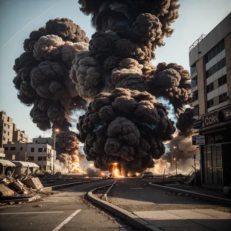 Hyper Realistic, atomic bomb explosion in city