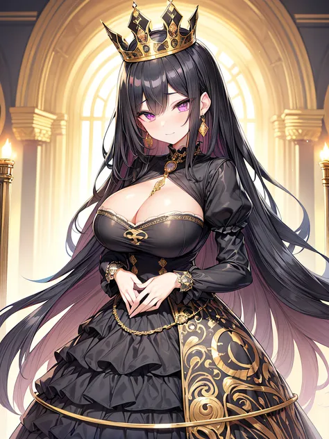 anime artstyle,Masterpiece,(Best Quality),(Super Detail),(Very Delicate and Beautiful),(Solo),((full body portrait)),standing pose,full body,full body portrait,(detailed face and eyes),jewel-like beautiful eyes,(absolutely gorgeous ruffled black rococo bal...