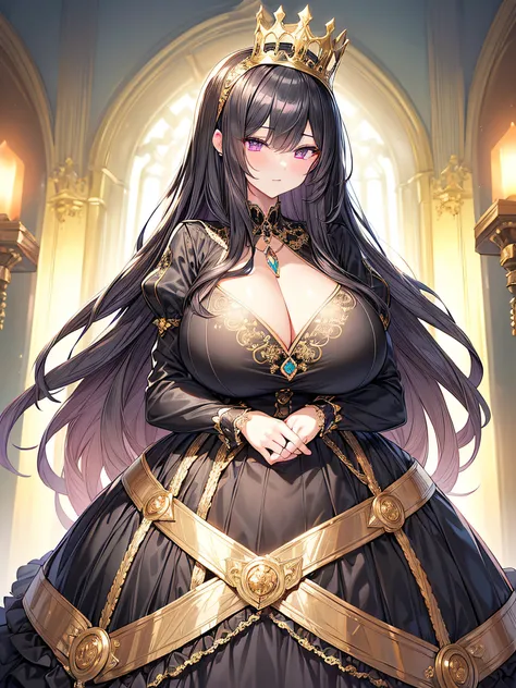 anime artstyle,Masterpiece,(Best Quality),(Super Detail),(Very Delicate and Beautiful),(Solo),((full body portrait)),full body,full body portrait,(detailed face and eyes),jewel-like beautiful eyes,(absolutely gorgeous ruffled black rococo ballgown decorate...