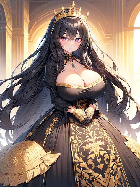 anime artstyle,Masterpiece,(Best Quality),(Super Detail),(Very Delicate and Beautiful),(Solo),((full body portrait)),full body,full body portrait,(detailed face and eyes),jewel-like beautiful eyes,(absolutely gorgeous ruffled black rococo ballgown decorate...