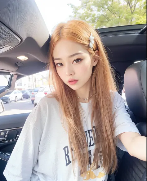 Mujer arafed con el pelo largo y rojo sentada en un coche., Parque Roseanne de Blackpink, Blackpink Jennie, Jossi de Blackpink, Retrato de Jossi de Blackpink, Lalisa Manoban de Blackpink, Kim Doyoung, Lalisa Manobal, ulzzang, Su cabello es blanco, El Corte...