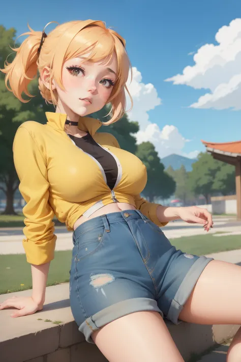 anime girl avec de gros seins posant dans un haut jaune et un jean, séduisante fille d’anime, Ilya Kuvshinov. 4 km, [ Art numérique 4 km ]!!, Style Anime 3D réaliste, Jolie fille d’anime, Artgerme extrêmement détaillé, Oppai, Style anime 4 K, Rendu photo r...