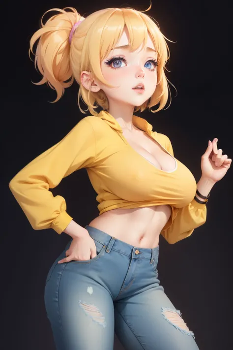 anime girl avec de gros seins posant dans un haut jaune et un jean, séduisante fille d’anime, Ilya Kuvshinov. 4 km, [ Art numérique 4 km ]!!, Style Anime 3D réaliste, Jolie fille d’anime, Artgerme extrêmement détaillé, Oppai, Style anime 4 K, Rendu photo r...