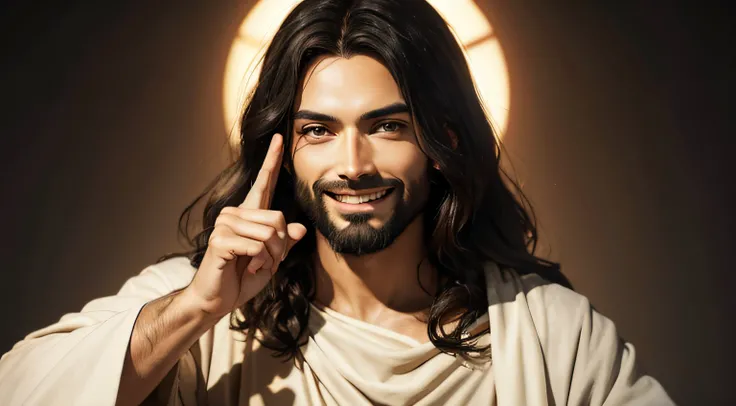 A VERY EYE-CATCHING IMAGE OF JESUS ​​WITH A SMILE POINTING FORWARD