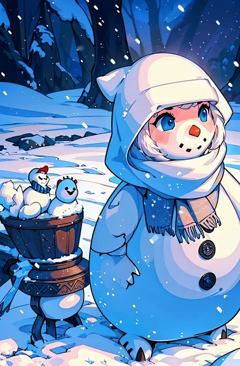 there is a snowman standing next to a snowman, snow glow, snow snow, vacation, nevando, cold snow, only snow in the background, ...