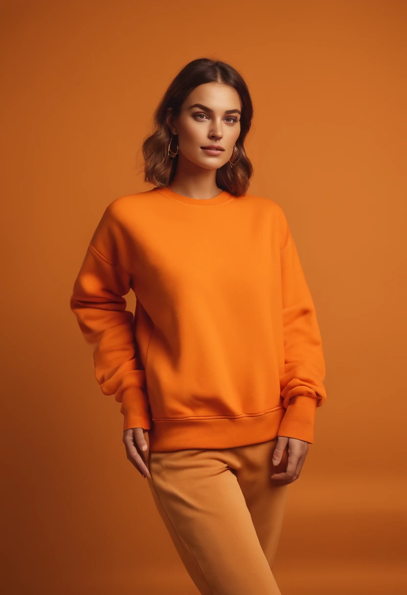 3d model of orange color sweatshirt, styled in soft, dreamy quality, feminine exuberance, matte photo,