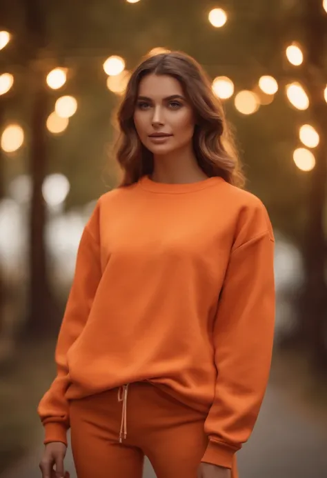 3d model of orange sweatshirt, made in a soft style, dreamy quality, feminine exuberance, Matte Photo, without inscriptions and logos