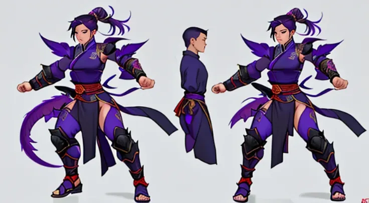 sexy asian warrior girl. black and purple hair. dragon armor motif. i'm the style of mortal kombat. concept art using wing chun ...