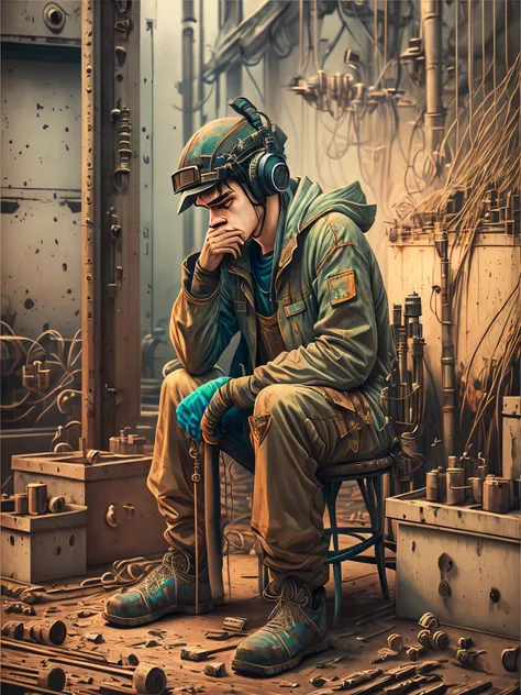 skilled person in the factory with sad mood --auto --s2