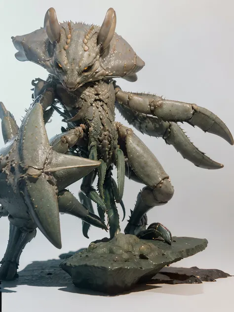 ((Best quality, 8k, Masterpiece: 1.3)), Sharp focus: 1.2, Ultra realistic, photorealistic, unreal engine, cinematic realism, accurate copy, Dnd fantasy humanoid crab crustacean monster, in a underground cave, sea cove with small glowing algae stones,