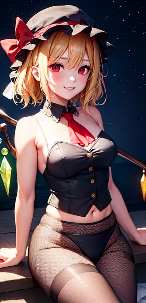 best quality, masterpiece, highres, solo, {night:1.10}, {starry sky:1.10}, beach, beautiful detailed sky, {extremely detailed background:1.20}, {flandre_scarlet_touhou:1.15}, {standing:1.10}, looking at viewer, {bikini:1.30}, blonde_hair, wings, red_eyes, ...