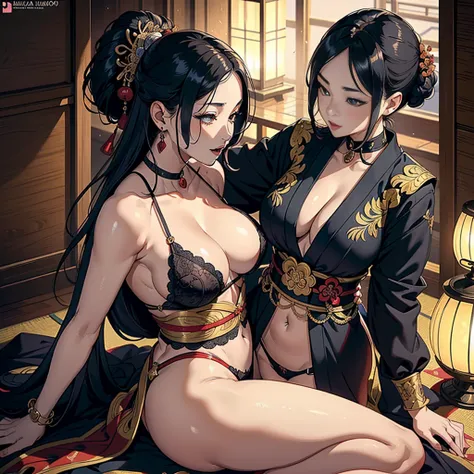 Beautiful samurai  with small male son,((son  is ass pinching  to mom )),Close-up of young son touching mom butt, (open mouth),trending on artstationh, Sharp focus,, Intricate details, Highly detailed,, intricate face details,Curvy physique, Thick body,(No...