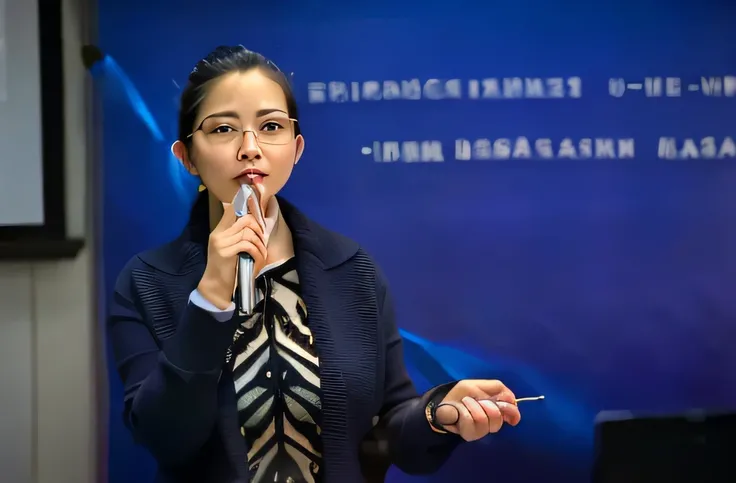 Lady with glasses，is a scientist，Dignified, beautiful and generous，Paintbrush in hand