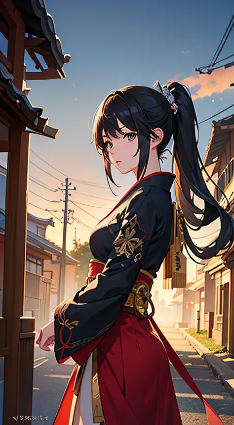 Best Quality, Masterpiece, Ultra High Resolution, (Realisticity: 1.4), Original Photo, 1Girl, genshin character, Film Lighting, japanese town background