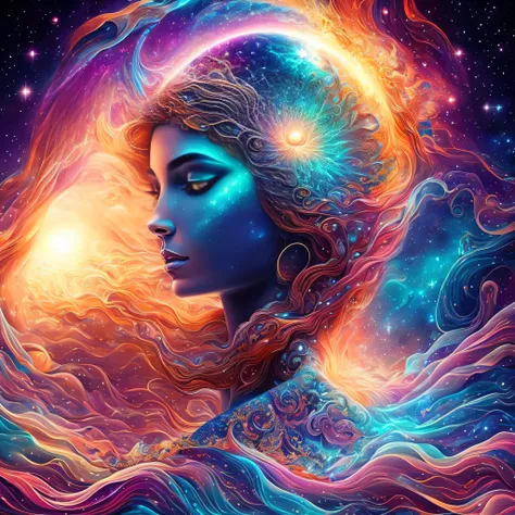 Plunge into the ether that flows with the eternal soul through the vibrations of love, Everything is connected, Flowing energy, spiritual, divine, Dreams, cosmic, concept-art, Blowing the Mind, Female beauty, god, Pineal gland, dreamlikeart