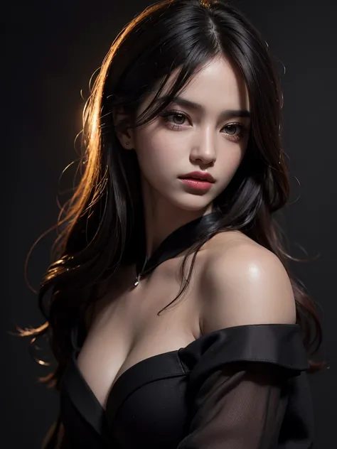 Best quality, masterpiece, ultra high res, (photorealistic:1.4), raw photo, 1girl, offshoulder, in the dark, deep shadow