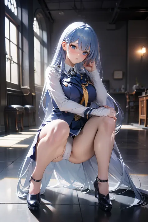 ((masutepiece)), Transparent super tight miniskirt suit, ultra-detailliert, Clothes under clothes, innocent **** Look, White panties are visible from the short skirt、Shy pose, ultradetailed eyes, Ultra-detailed clothing, Looking at the viewer, Delicate e *...