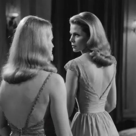 Elizabeth Montgomery as Samantha Stephen with Elizabeth Montgomery Serena, full body from behind