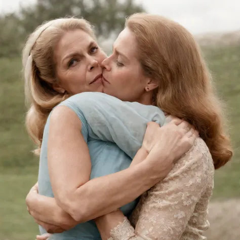 Elizabeth Montgomery as Samantha Stephen hugging and lesbian kissing with Elizabeth Montgomery Serena, full body