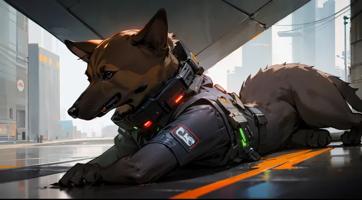 Dog cyberpunk other universe ultra realistic