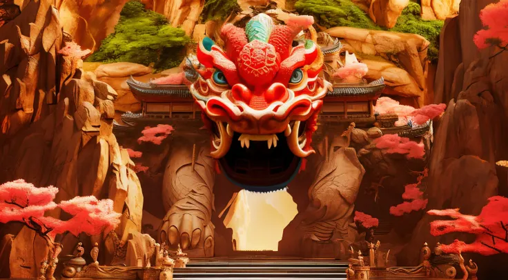 Chinese dragon head sculpture，number art，Resplendent，HD processing，Front view