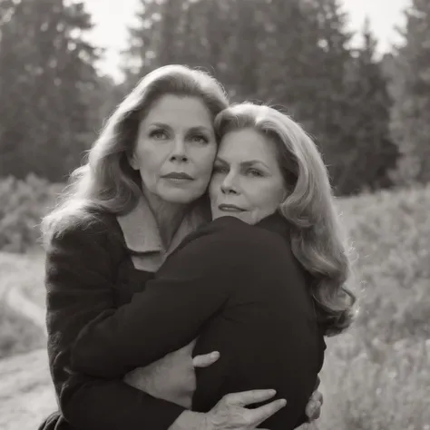 Elizabeth Montgomery as Samantha Stephen hugging and passionately kissing with Elizabeth Montgomery Serena,  with hands on butts, full body