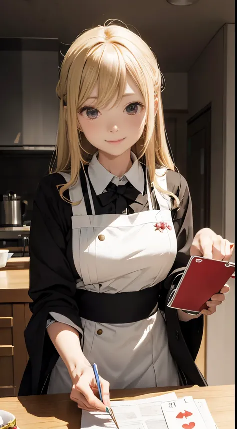 Tomoko Ninomiya, Mabel Attwell, Surreal, mysterious, bizarre, fantastical, fantasy, Sci-fi, Japanese anime Alice, a beautiful blonde miniskirt girl at the cooking class. The teacher is the Queen of Hearts. Today she is making a shortcake. The cake is bigge...