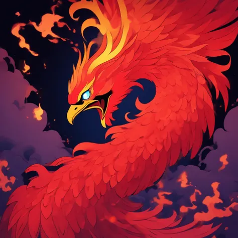 [Fire Phoenix] Heraldic silhouette, Logo mask style illustration,fiery red； author：Dan Monford, author：Greg Rutkoski, by James Jean, deep red background, mistic, Fantasyart, actual, Majestic, rich colors vivid, hight contrast, Seamless water brand, art  st...