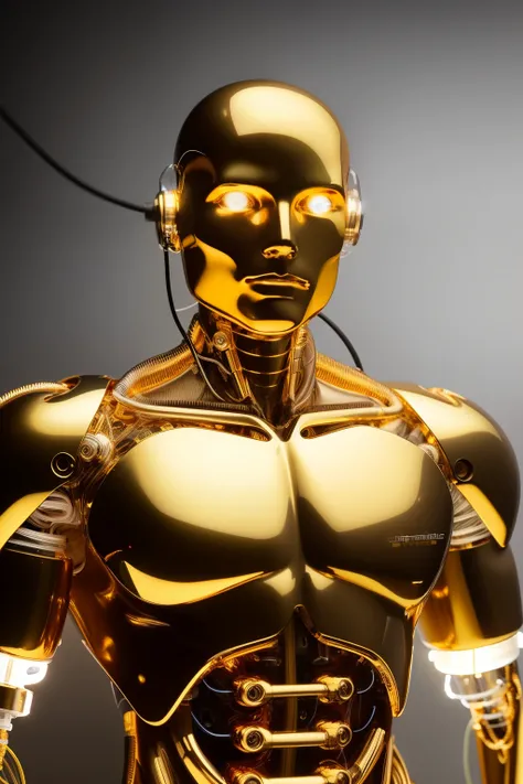 man, gold oil leaking from wires cyborg man | with a visible detailed brain | muscles cable wires | biopunk | cybernetic | cyberpunk | white marble bust | canon m50 | 100mm | sharp focus | smooth | hyperrealism | highly detailed | intricate details | carve...