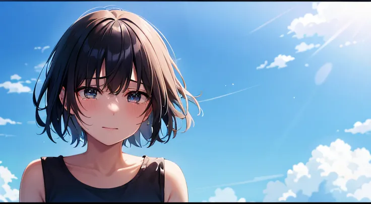 Crying face,Transparent woman,Ōki,short-cut,refreshing,blue-sky