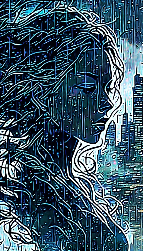 (((double exposure art of female head with dark fantasy rain cityscape:1.8))), mythical, (((translucent:1.4))), forest punk background, beauty long hair, (((highest quality:1.1))), highly quality, (crisp clarity that is unmatched:1.2), breathtaking intrica...