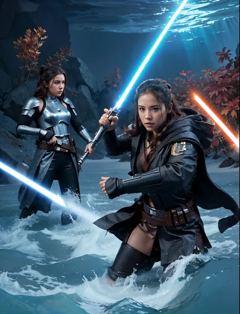 luke lei lei lei y ana ana en star wars el despertar de la fuerza, Fondo de pantalla de Cal Kestis Lightsaber, Charlie Bowater y Mark Brooks, Arte clave, Arte promocional, promo art, Fan Art, Arte CG, rey, Teaser de Jedi Fallen Order, sosteniendo un sable ...