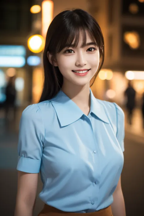 1girl in, (Wearing a light blue blouse:1.2), (Raw photo, Best Quality), (Realistic, Photorealsitic:1.4), masutepiece, Extremely delicate and beautiful, Extremely detailed, 2k wallpaper, amazing, finely detail, the Extremely Detailed CG Unity 8K Wallpapers,...