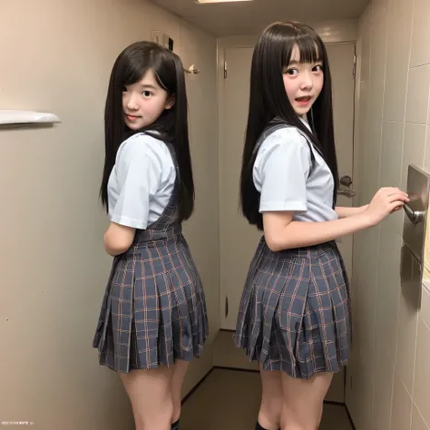 a junior high school student　girl with　cute little　校服　A dark-haired　toilet room　s ass　polution　defecate