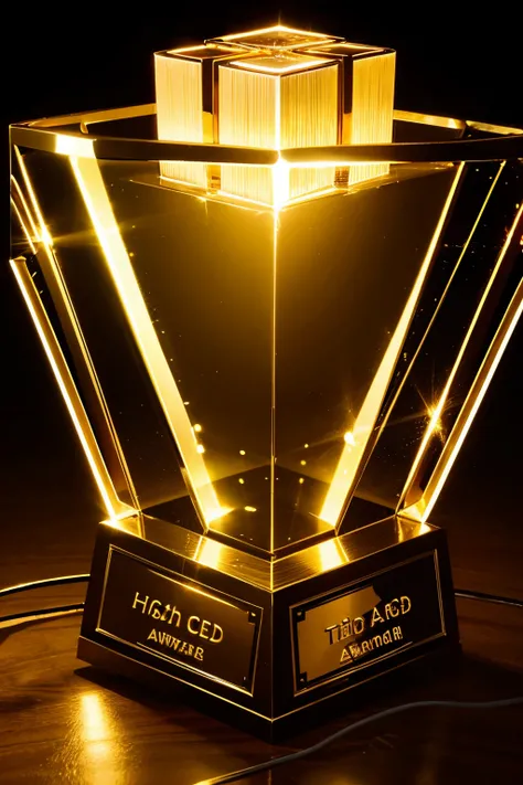 high tech AI inspired award gold traditional trophy with circuit lines and glows