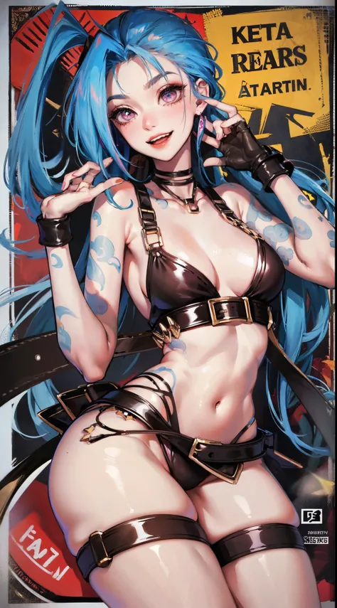 Jinx,Fleshy thighs，Poster publicity style，Pose，Simetall，C cup，Happy expression