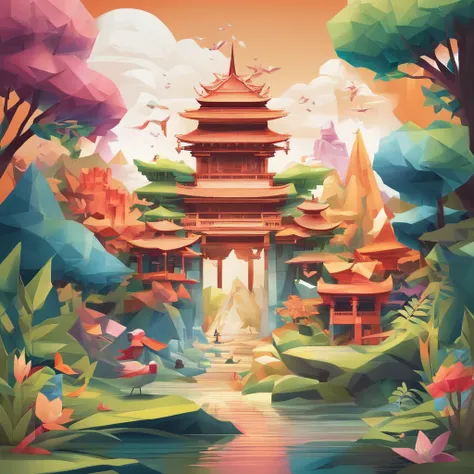 (Ruins)、Magical ruins with extremely sharp and rich details、「search and search」Create a style illustration. Make sure your scene is filled with intricate details, Vibrant colors, Realistic texture. Contains 20 different mystical creatures, [number] magic o...