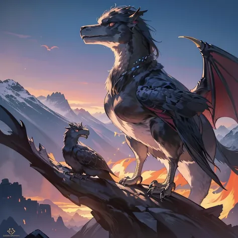 (best quality,4k,8k,highres,masterpiece:1.2),ultra-detailed,(realistic,photorealistic,photo-realistic:1.37),fantasy,black feathered dragon,enchanted world,grandeur,majestic presence,sharp scales,scaled wings,fiery eyes,ferocious yet elegant,mythical creatu...