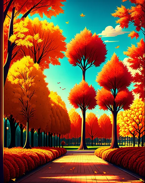 Pixar style, Pixar poster, autumn in city park