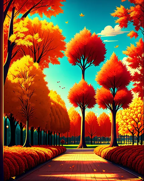 Pixar style, Pixar poster, autumn in city park