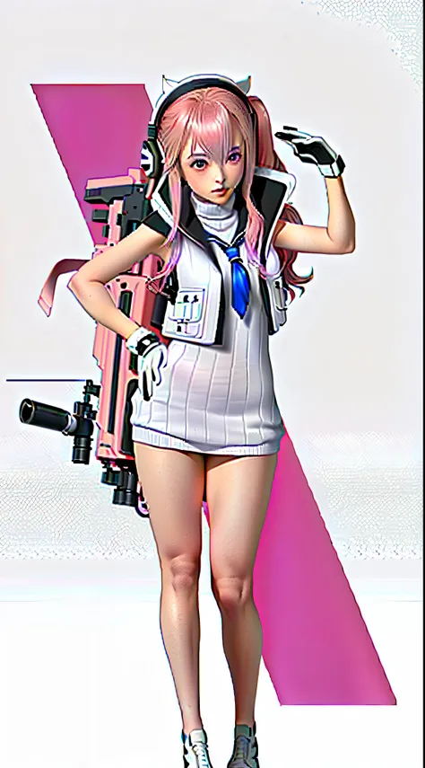 anime girl with pink hair and a gun in her hand, haruno sakura, from the azur lane videogame, fine details. girls frontline, cus...