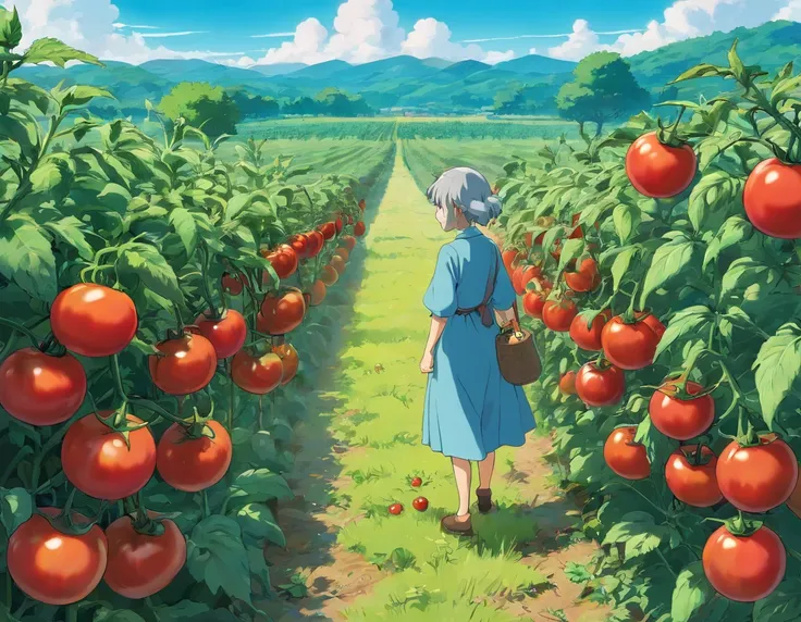 Tomatoes in the field, no people, I stopped by the tomatoes