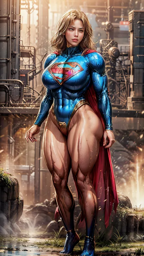 Woman body set big breasts, (Supergirl costume dress) (body builder:1.5),(big breasts:1.4), (big ass:1.3),Very big muscle, Power up, development ,Women ,strong ,High Power, More power,(((Muscle bodybuilder with 6 packs ABS and big biceps )))