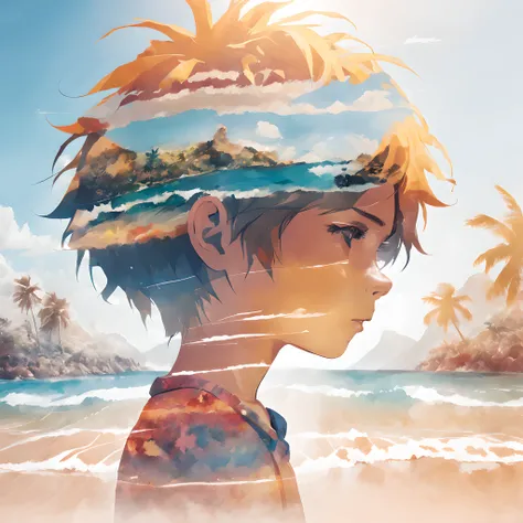 Double Exposure, boy, summer beach