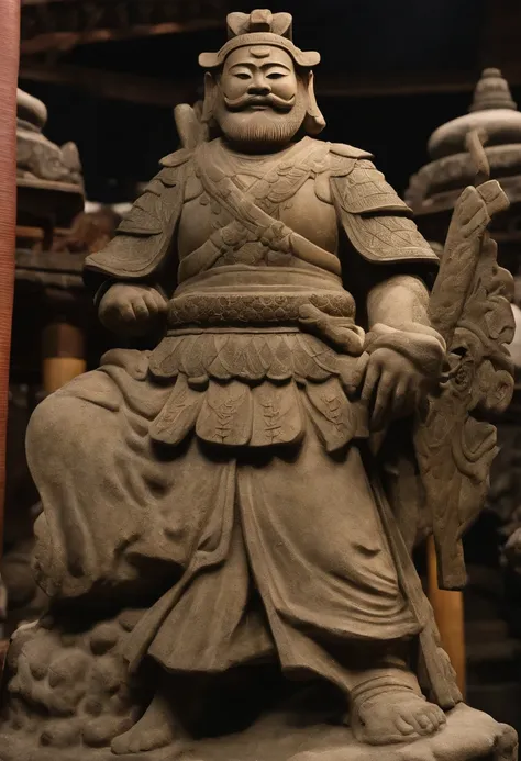 Huge Japanese warrior stone statue，Stone material。lots of body details，Delicate cheeks