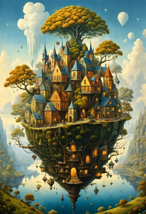 human thoughts art, elegant extremely detailed fantasy, intricate oil on canvas, crisp quality, Epic, extremely beautiful art by Gediminas Pranckevicius, Jacek yerka, Android jones, Thomas Kinkade