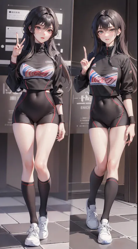 Full body like，legs long，170 height，(Best quality at best,4K,8K,A high resolution,tmasterpiece:1.2),ultra - detailed,(actual,realistically,realistically:1.37),Not in the mood,Thigh thick,poster advertising style,Emotional gestures,western metal,Moderate ch...