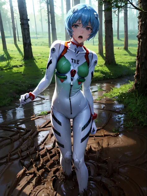 girl(Rei Ayanami {Neon Genesis Evangelion,}1.8), nffsw, VRay Shadering, nffsw, Realistic drawing, Realistic eyes, 8K, Realistic light, OpenGL-Shaders, Post-processing, (((White plug suit))), Cute, 1girl in, Solo, white-skinned pretty girl, Short hair, Smal...