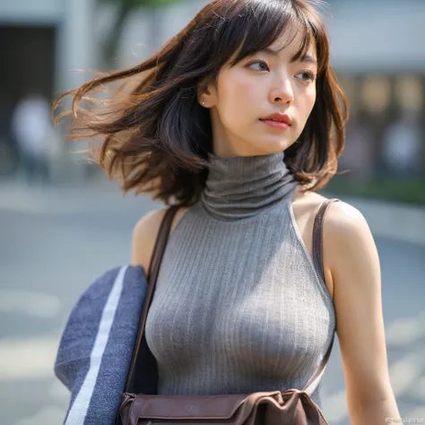 (Colossal tits、turtleneck knit、Shoulder bag)、(top-quality,​masterpiece:1.3,超A high resolution,),(ultra-detailliert,Caustics),(Photorealsitic:1.4,RAW shooting,)Ultra-realistic capture,A highly detailed,high-definition16Kfor human skin、 Skin texture is natur...